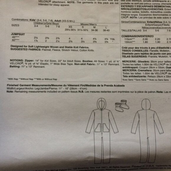 Easy Unisex Adult Jumpsuit Detachable Botties McCalls 6475 Pattern Uncut XS-L - Picture 6 of 10